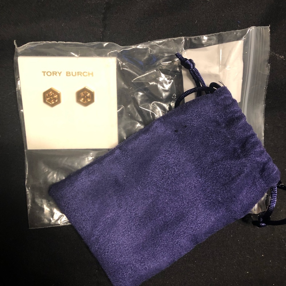 NWT Tory Burch gold signature logo earrings